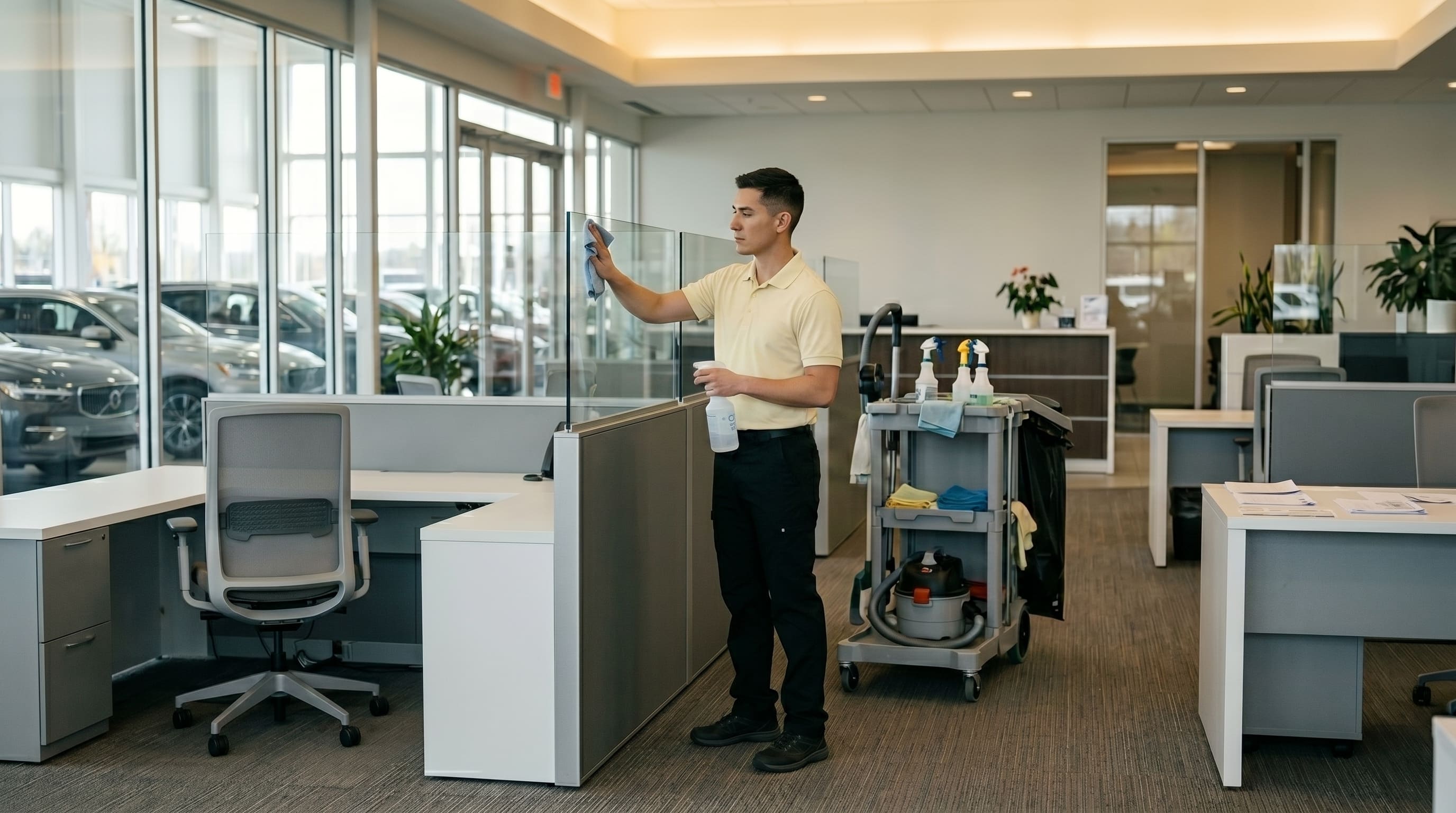 Glass partition wall in a clean commercial office